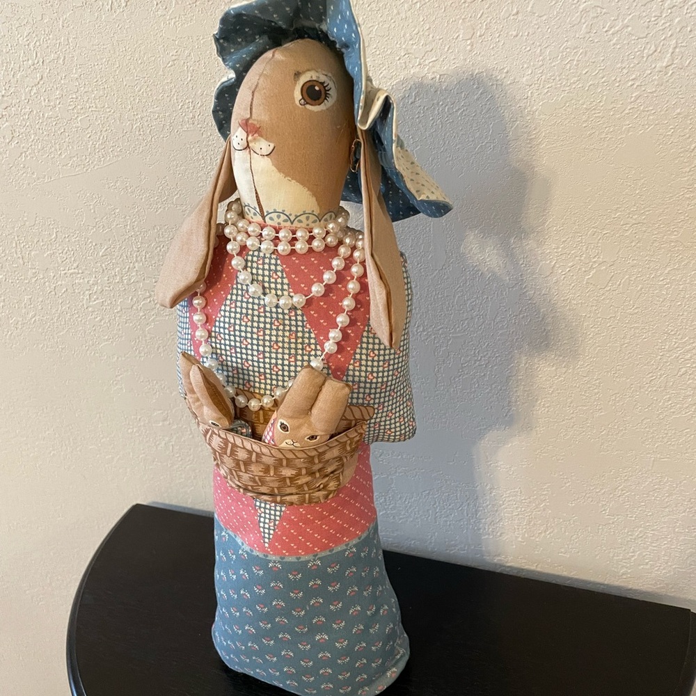 🐰 Cute Vintage Fabric Mom Rabbit With Babies Door Stopper🌸